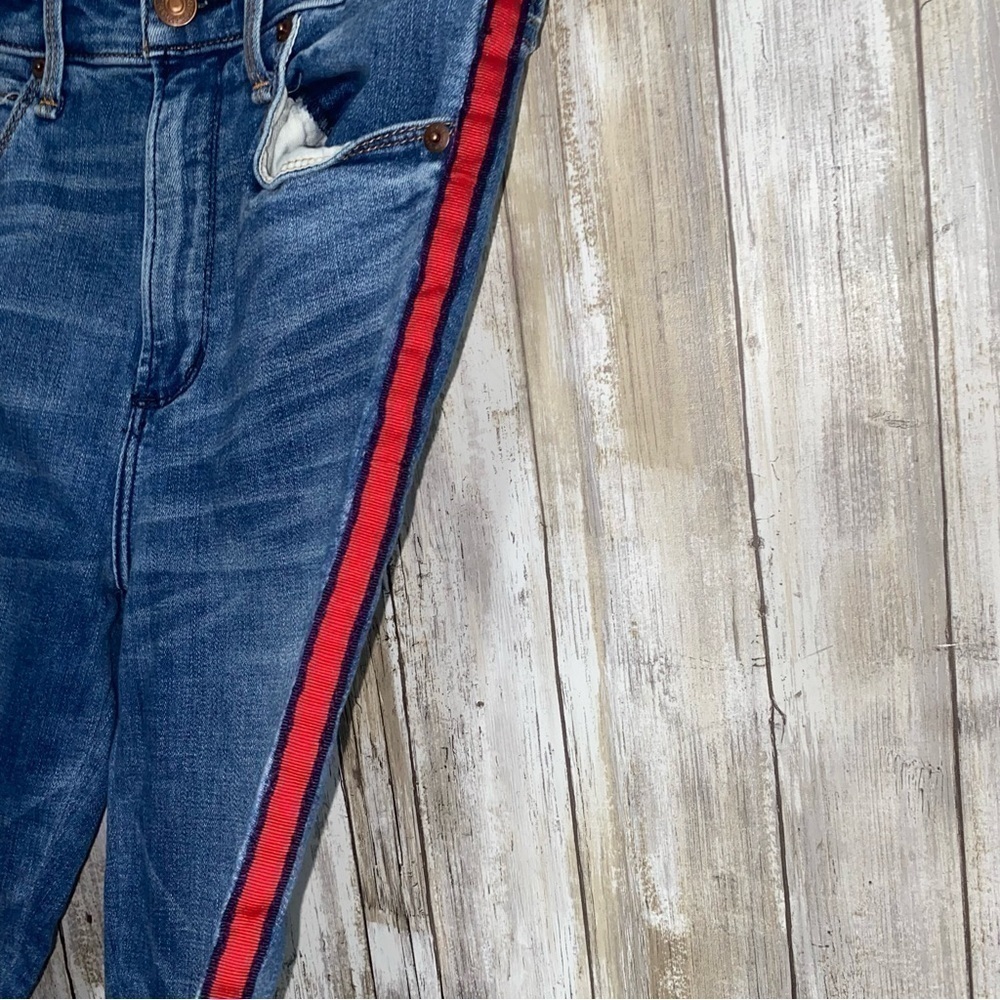 Abercrombie & Fitch Simone High Rise Ankle Jeans Side Stripe Red Blue Size 4 27 - Picture 5 of 8